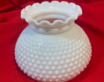 Antique White Milk Glass Hobnail Student Type Oil Lamp Shade 7" Fitter