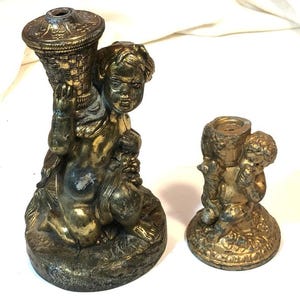 2 Antique Oil Lamp Cherub Bases