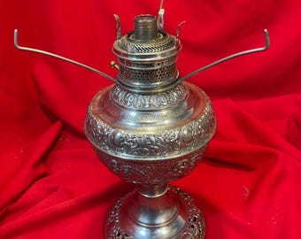 Antique Nickel Silver New Rochester Ornate Oil Lamp L55