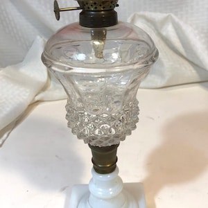 Antique Sandwich Glass Whale Oil Kerosene Lamp Opalescent Base