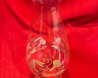 Vintage Beaded Top Floral Painted Oil Lamp Chimney 2 1/2" Fitter