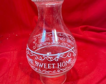 Vintage Bulbous Beaded Lip Home Sweet Home Oil Lamp Chimney 3" Fitter
