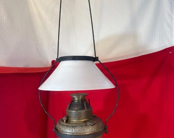 Antieke sierlijke hangende winkel oliekerosinelamp schuine lampenkap