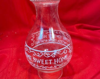 Vintage Bulbous Beaded Lip Home Sweet Home Oil Lamp Chimney 3" Fitter
