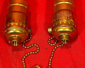 2 NOS Brass Leviton Pull Chain Light Sockets