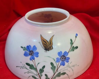 Antique Hand Painted Hanging Oil Lamp Shade Floral Monarch Butterfly Motif 14"