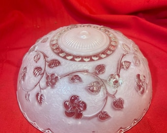 Vintage 1930's Flush Mount Ceiling Lamp Shade 3 Hole Mount Embossed Floral Pink