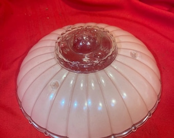 Vintage 1930's Flush Mount Ceiling Lamp Shade 3 Hole Mount Embossed Pink