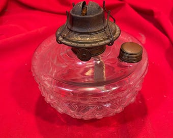 Antique Glass Hanging Oil Lamp Font & Burner Embossed Design F19