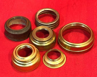 6 Vintage Brass Oil Lamp Collars Reducers P27