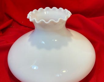 Antique White Glass Tam O Shanter Style Ruffled Rim Lamp Shade 10"
