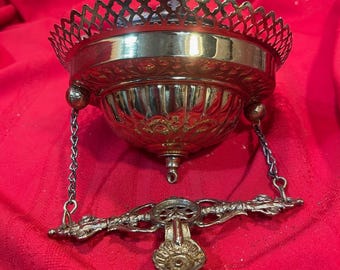 Antique Brass Hanging Oil Lamp Chandelier Canopy Spreader Balancer Chain Motor