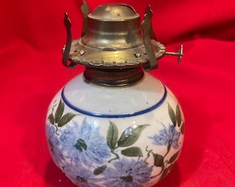 Vintage Floral Painted Crockery Oil Lamp Prepper Item