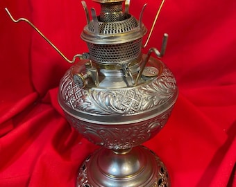 Antique Bradley Hubbard Nickel Silver Ornate Oil Lamp L50