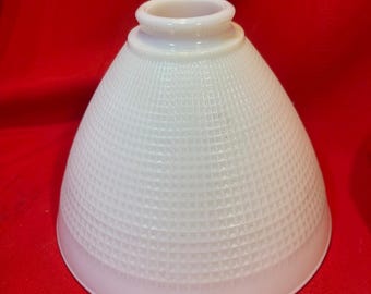 Vintage White Milk Glass Waffle Cone Pattern Diffuser Lamp Shade Torchiere  8"