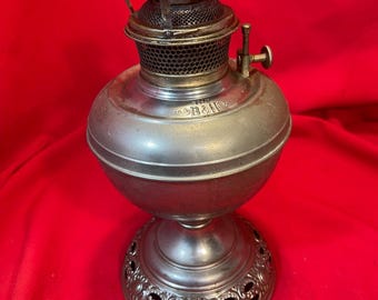 Antique Nickel Silver Bradley Hubbard Center Draft Oil Kerosene Lamp L129