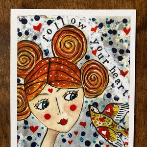 5 Positieve ansichtkaarten 'Follow Your Heart' - ansichtkaart pack - positieve kaarten - verheffende kunst - inspirerende kaart - inspirerende kaart - bevestigen