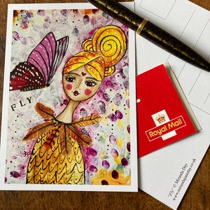 5 Cartes postales positives 'Fly' - carte édifiante - carte positive - carte optimiste - art heureux - art joyeux - art rassurant - belle carte -