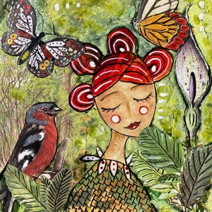 Set blanko Grußkarten - Buchfink - 4er Pack - Vogelkarten - Naturkarten - fröhliche Kunst - Originalkarten - Collage Kunst