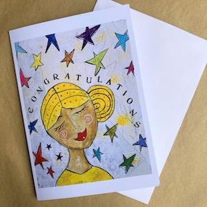 Set de 4 tarjetas de felicitación - tarjetas divertidas - cartas edificantes - arte alegre - cartas originales - cartas positivas - hurra y bien hecho tú!