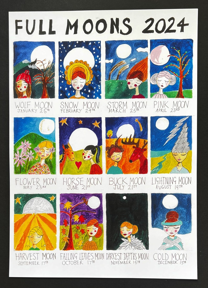 Full Moon Calendar 2024 Lunar Calendar Etsy UK