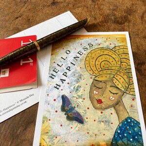 5 Cartoline positive 'Hello Happiness' - pacchetto cartolina - biglietto edificante - arte gioiosa - biglietto positivo - biglietto d'auguri positivo - arte divertente
