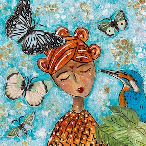 Set blanco wenskaarten - IJsvogel - set van 4 kaarten - Art Card - Vogelkaart - Mooie Kunst - Inspirerend - Vreugdevol - Opbeurend - Kaartenset