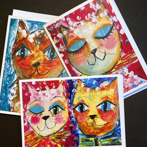 Set di 3 carte gatto - amanti dei gatti - gatti divertenti - carte per gli amanti dei gatti - miao - fusa - arte del gatto - divertimento con i gatti - gatti a bizzeffe - ispirazione per gatti
