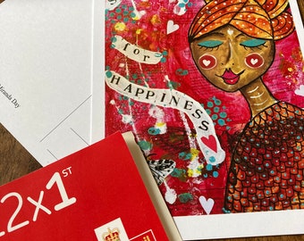 5 Positive Postcards 'Strive for Happiness' - postcard pack - uplifting art - joyful card - positive card - fun art - happy card - lockdown