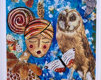 Set of 4 Greeting Cards - Owl - Blank Card - Art Card - Bird Card - Beautiful Art - Inspiring - Joyful - Uplifting - Card Set