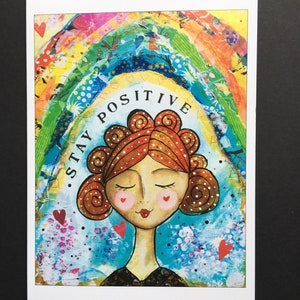 Juego de tarjetas de felicitación en blanco: paquete 'Stay Positive' de 4 - tarjetas tranquilizadoras - tarjetas edificantes - arte del arco iris - tarjetas originales - tarjetas positivas