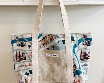 London Town Cotton & Steel Fabric Tote : Carry All Bag