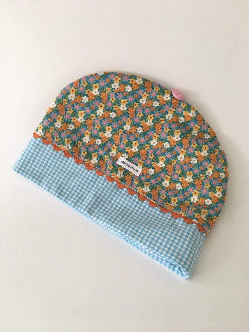 Romantic Cottage Shabby Chic Floral Gingham Aqua and Orange Tea Cozy Retro Vintage Housewife