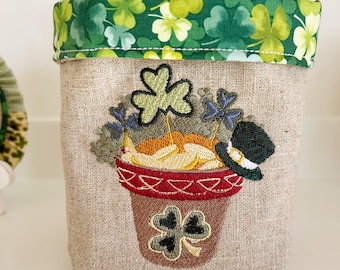 Pot o’ Gold Raw Linen Fabric Bucket Basket Bin