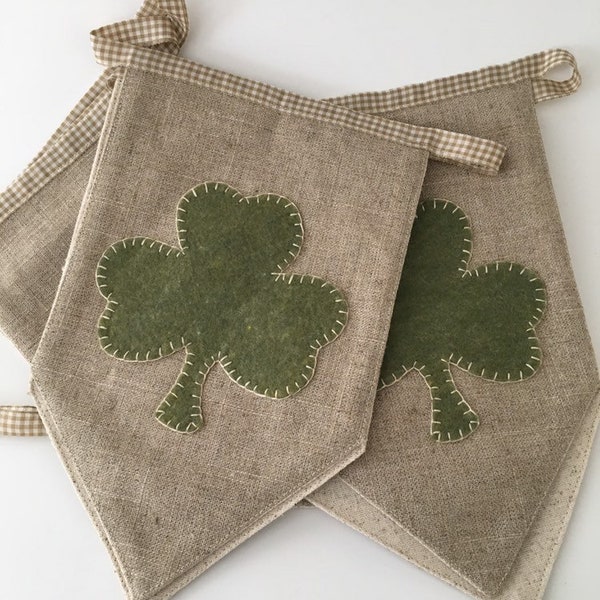 St. Patrick’s Day Irish Shamrock Linen and Felt Bunting Banner Garland