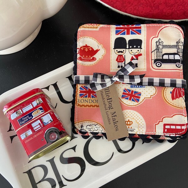 Soft Red London and Liberty Wiltshire Shadow Print Oversized Pair Mug Rug Coasters