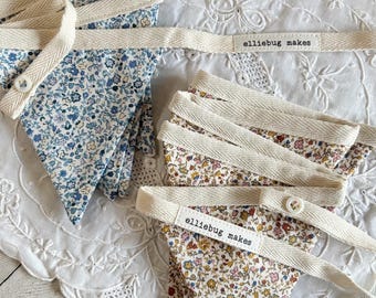 Liberty of London Denim Floral Print Cotton Mini Bunting Banner Garland - your choice color