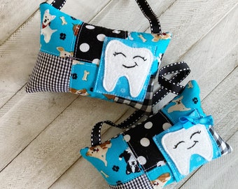 Blue & Black Puppy Love Print Tooth Fairy Pillow - can be personalized