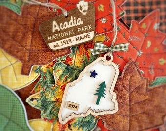 Maine Old State flag or Acadia Park Sign Ornament - your choice