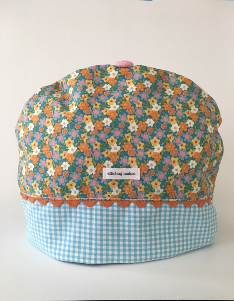 Romantic Cottage Shabby Chic Floral Gingham Aqua and Orange Tea Cozy Retro Vintage Housewife