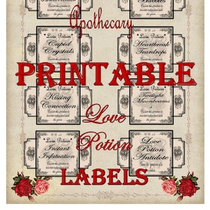 Etiquetas imprimibles de pociones de amor