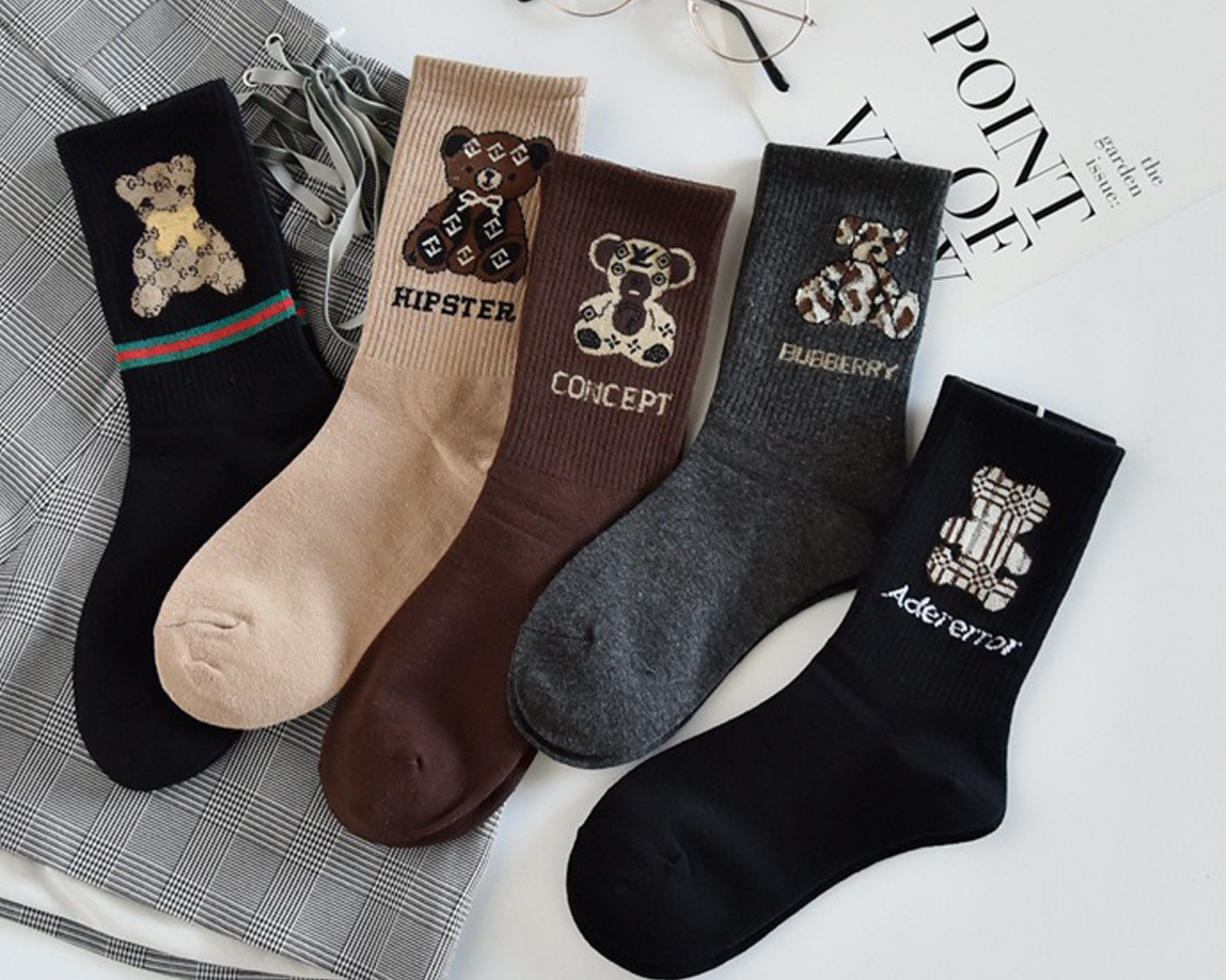 5 Pair Teddy Bear Socks Women Socks Cute Gift Casual Summer Etsy