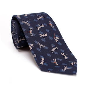 Navy Blue Dragonfly Necktie, Designer Animal Print Tie, Wedding Groomsmen Gift Necktie, Gift Wrapped 7.5 CM/3 IN Wide Necktie-NT.8S