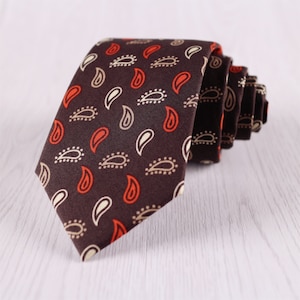 3 Zoll/7,5 CM Breit Braun Rot Paisley Baumwoll krawatten, Vintage Floral Bedruckte Standard Krawatten für Bräutigam, Hochzeit Party Geschenk Blumen Krawatten-NT.148S