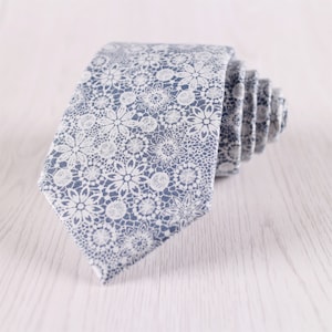 Wedding Tie, Wedding Necktie, Floral Tie, Gray Blue Tie, Floral Necktie, Flower Tie, Vintage Neck Tie for Men./ NT-CO.1S