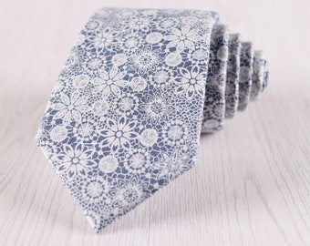 Wedding Tie, Wedding Necktie, Floral Tie, Gray Blue Tie, Floral Necktie, Flower Tie, Vintage Neck Tie for Men./ NT-CO.1S