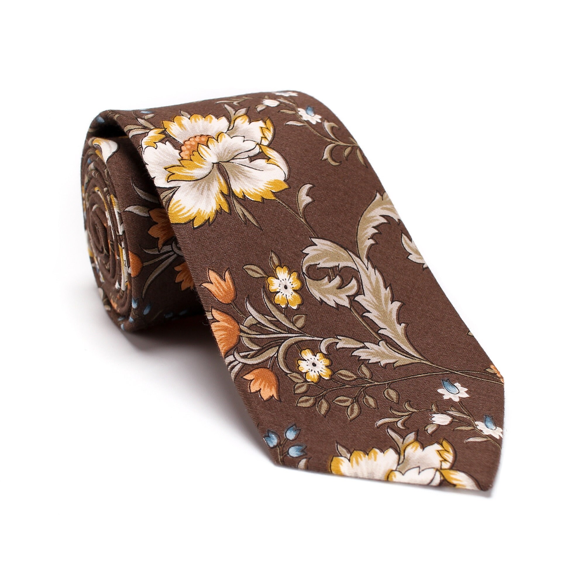 Brown Floral Necktie Tan Floral Tie Vivid Flower Print Etsy