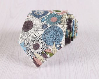 Multi-Color Floral Printed Necktie with Gift Box, Vintage 7.5 CM/3 IN Wide Flowers Printed Tie, Wedding Groomsmen Gift Cotton Tie./ NT.401S