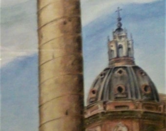 Roma - Foro Traiano - watercolor, artist unknown