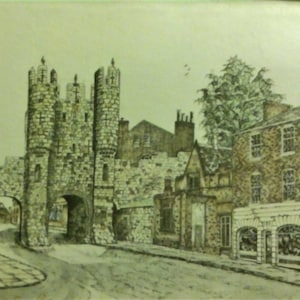 Mecklegate Bar, York - signed, hand tinted print, D (Douglas) A Heald